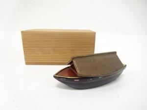 漆塗り螺鈿　舟　香合